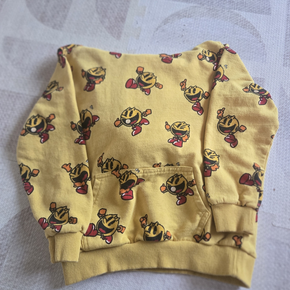Pac-Man Yellow Kids Sweatshirt W Hoodie- Size 10-12 Youth